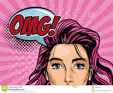 woman pop art with omg bubble stock vector illustration of comic