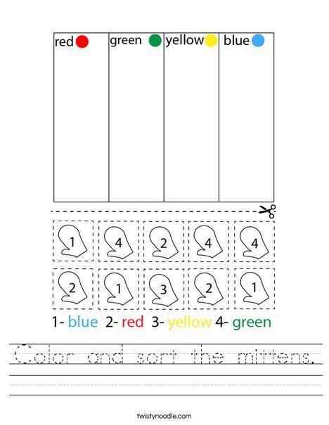 color  sort  mittens worksheet twisty noodle