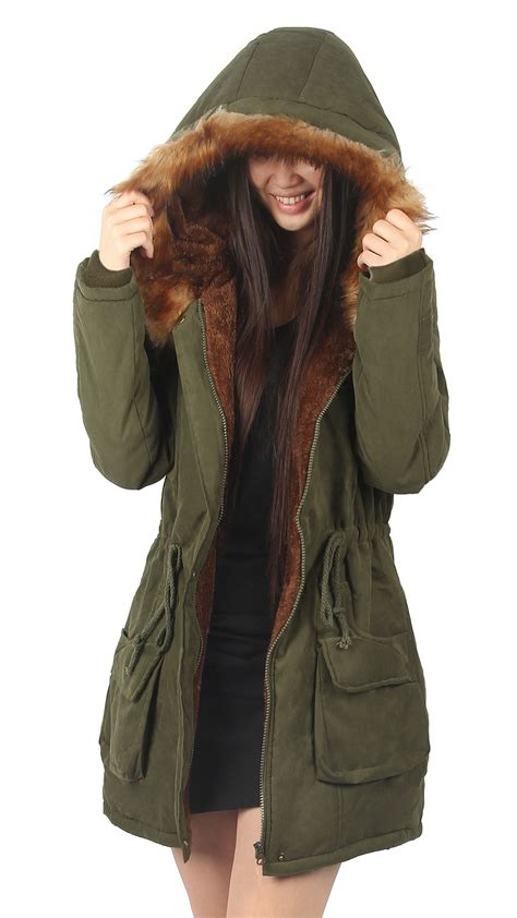 ilovesia winter fur lined coats  women parka jacket green size  walmartcom