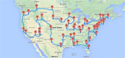map   optimal united states road trip  hits landmarks    contiguous states
