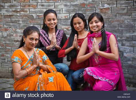 Beautiful Newari Women From Nepal Praying Nepal