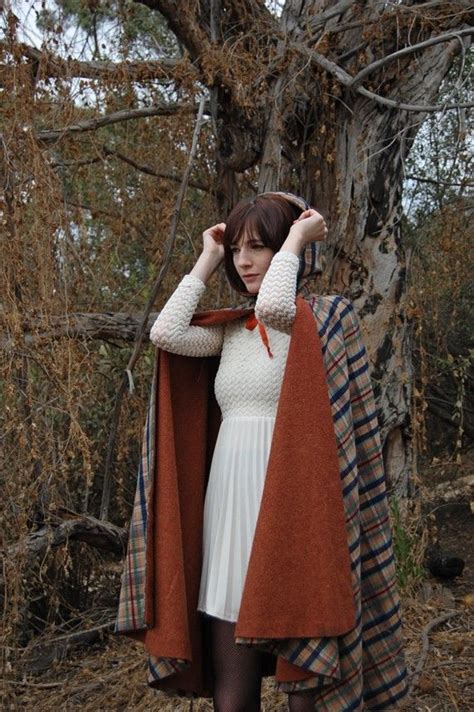vintage hooded plaid reversible cape fashion mori girl