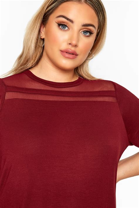 limited collection wine red mesh insert top  clothing