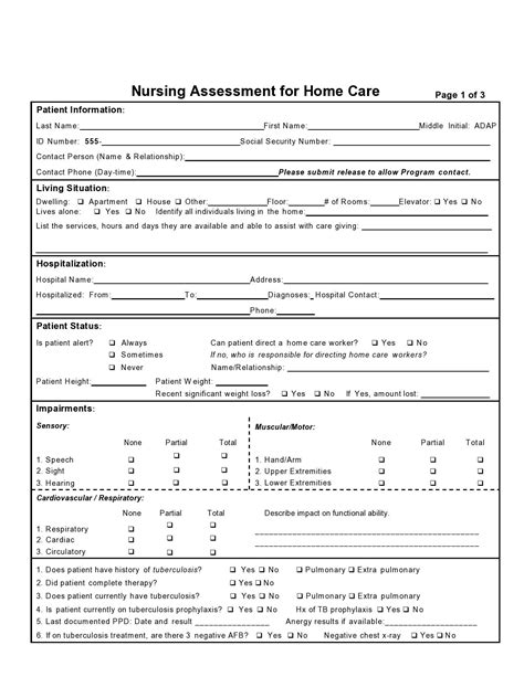 printable nursing assessment forms printable form templates