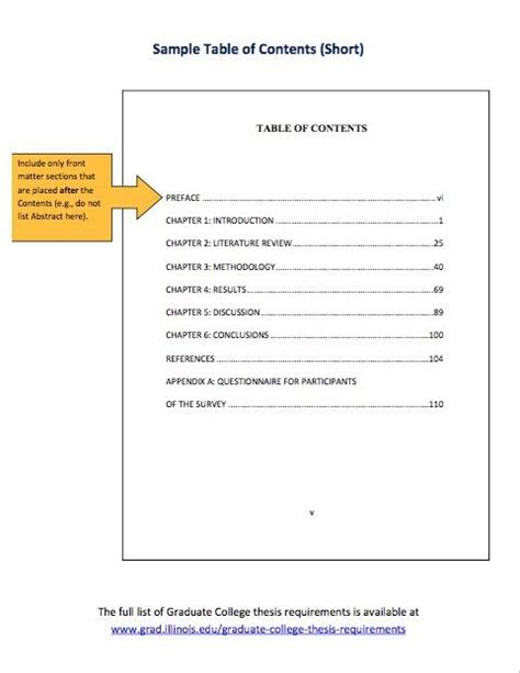 table  contents template word document table  contents