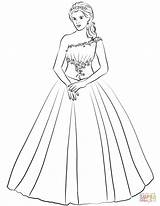 Coloring Dress Gown Ball Quinceanera Pages Drawing Shoulder Quince Template Printable Sketch sketch template