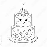 Unicorn Cake Coloring Cakes Handdrawn Illustration Vector Adult Book sketch template