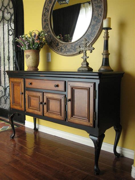 european paint finishes black sideboard  wood inlay