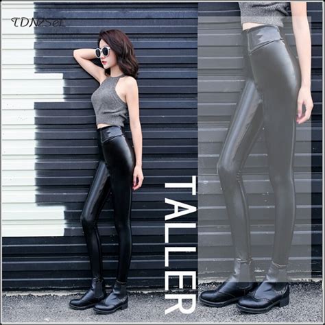 2021 Sexy Pu Patent Leather Wool Warm Leggings Women Black Elastic