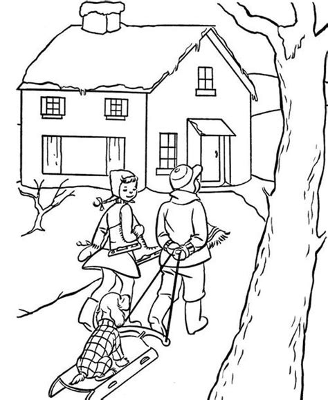 vintage christmas scene coloring page allfreechristmascraftscom