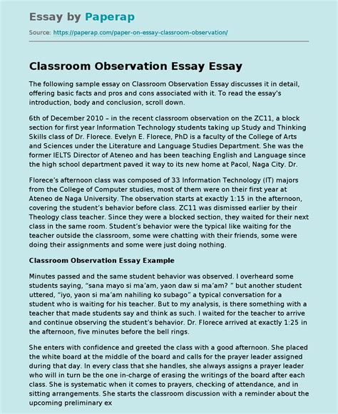 classroom observation essay classroom observation essay