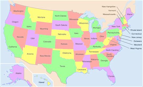 map showing   states   usa learn english