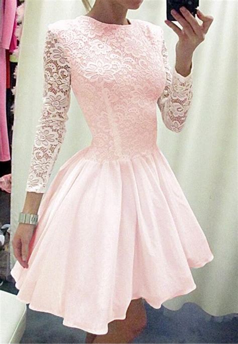 fashion pink lace long sleeves short party dress · beloves