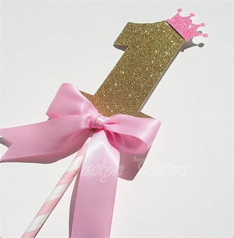 first birthday cake topper girl s party princess theme pink and gold glitter tiara number