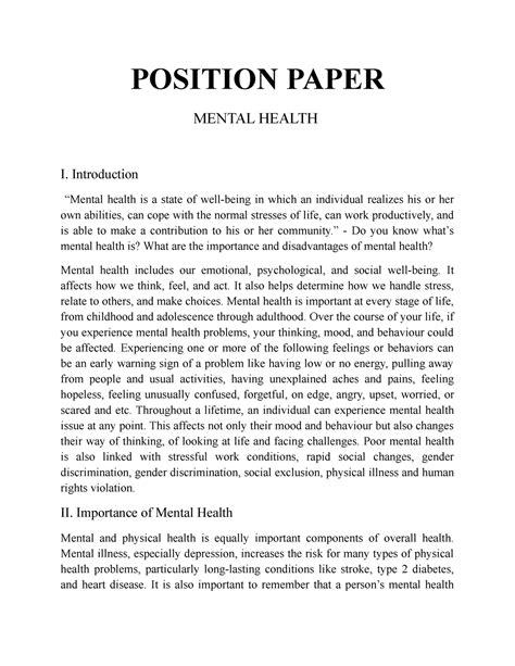 position paper position paper mental health  introduction mental