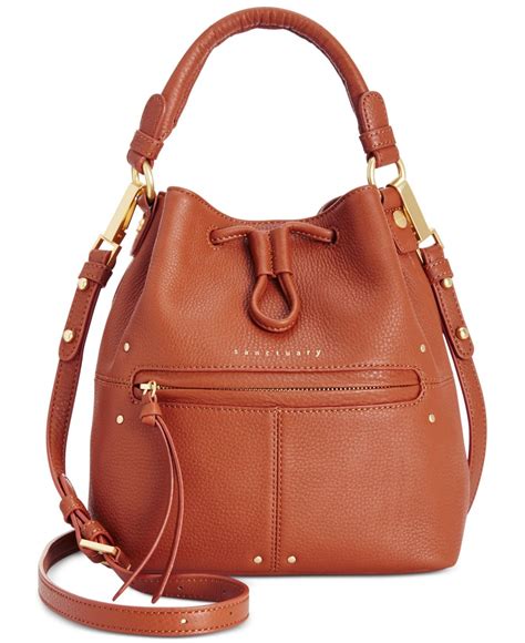 sanctuary leather drawstring small bucket bag  brown mulberry lyst