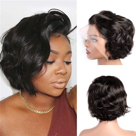 msgem pixie cut wig human hair lace front wigs  black women   loose wave short bob wig