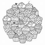 Coloring Cupcakes Mandala Cakes Pages Mandalas Color Cup Adults Cute Sweet Simple Cake Printable Adult Circle Delicious Treats Beautiful Prints sketch template