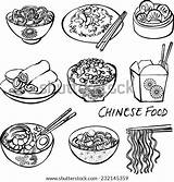 Chinese Food Vector Drawing Sketch Stock Rolls Icons Coloring Paper Doodle Spring Pages Dinner Illustrations Depositphotos Illustration Clipart Set Shutterstock sketch template