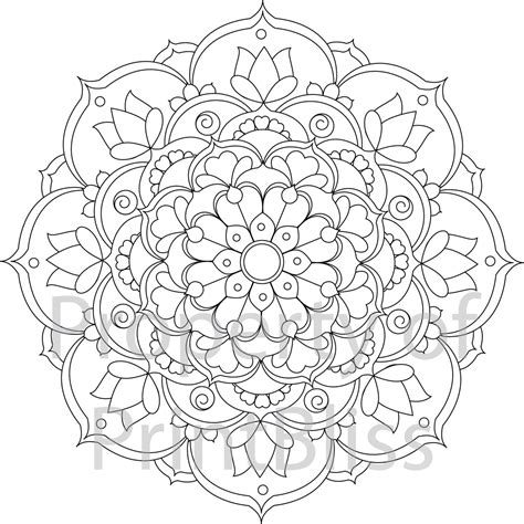 flower mandala printable coloring page etsy   mandala