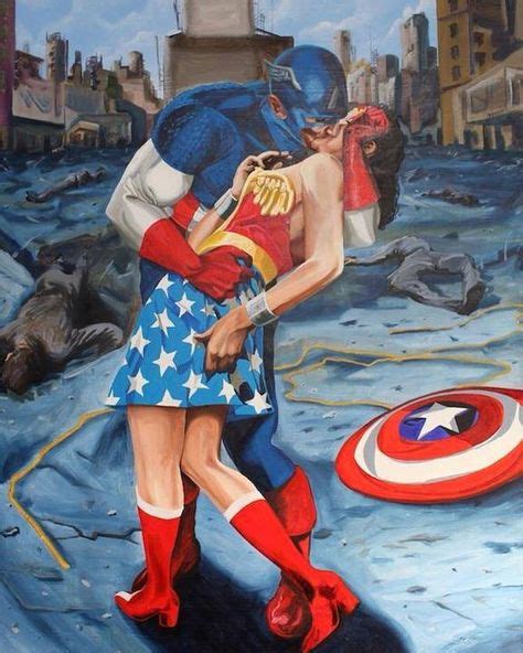 Captain America Wonder Woman Times Square Kiss Mock Up Captain