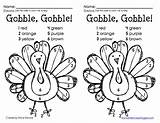 Turkey Coloring Color Number Thanksgiving Pages Sheets Kindergarten Kids Activity Freebie Gobble Paint Printable Activities Worksheets Printables Happy Words Kinder sketch template