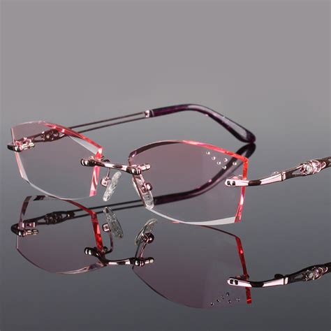 pure titanium fashionable lady eye glasses diamonds cutting rimless