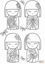 Japoneses Kokeshi Kimmi Coloriages Munecas Muñecas Tradicionales Supercoloring Hina Fieltro sketch template