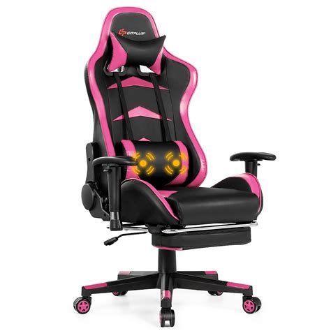 goplus massage gaming chair reclining swivel racing office chair  footrest pink walmart canada