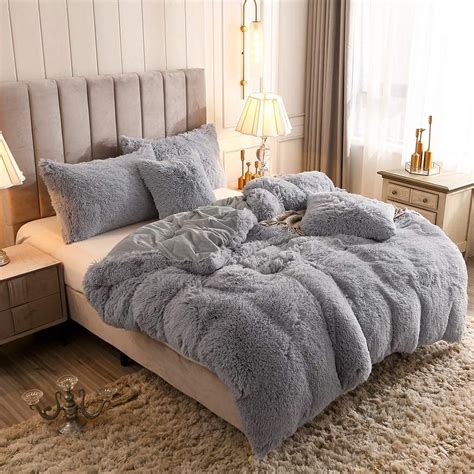 uhamho faux fur velvet fluffy bedding duvet cover set  comforter