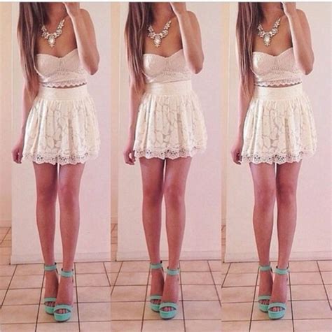 tank top white skirt light pink shoes pretty lace floral girly dress white dress