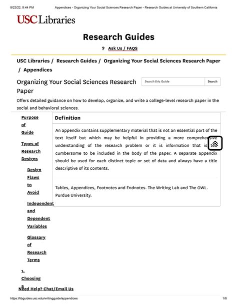 appendices organizing  social sciences research paper research