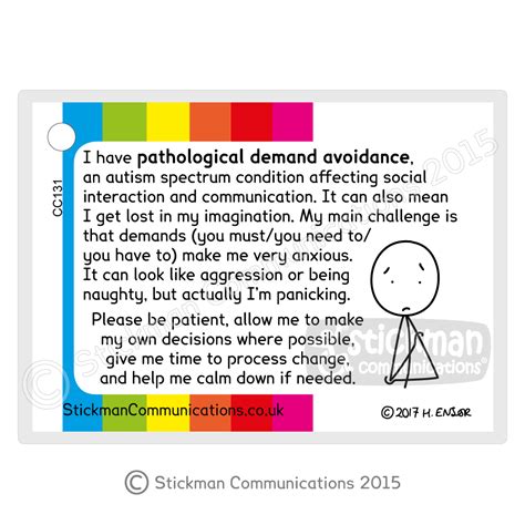 pathological demand avoidance card striped laminated stickman communications