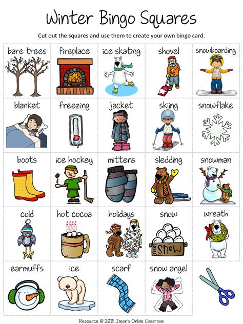 winter bingo cards  printable  printable templates