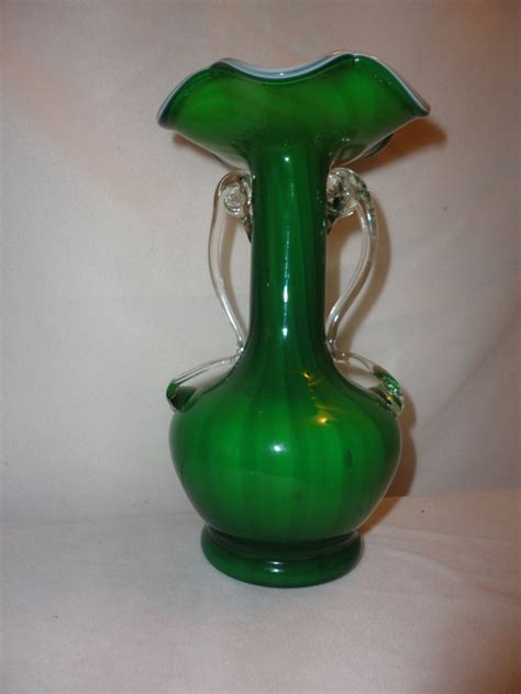 Vintage Glass Blown Emerald Green Vase