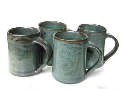 set   ceramic handmade mugs slate glaze hand thrown etsy