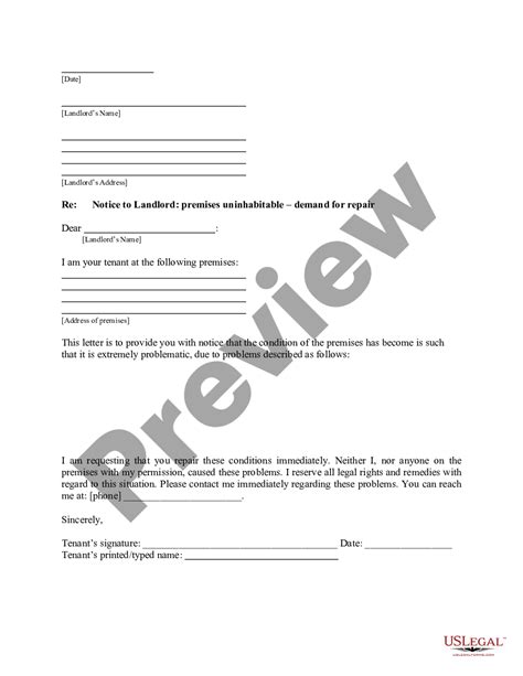 landlord tenant letter  tenant formal  legal forms