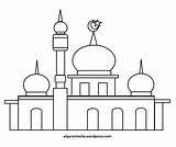 Masjid Mewarnai Rumah Adat Template Putih Nabawi Lomba Kartun Belajar Alquranmulia Denah Papua sketch template