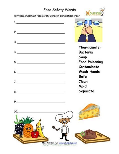 alphabetize safety words food safety nutrition kids nutrition