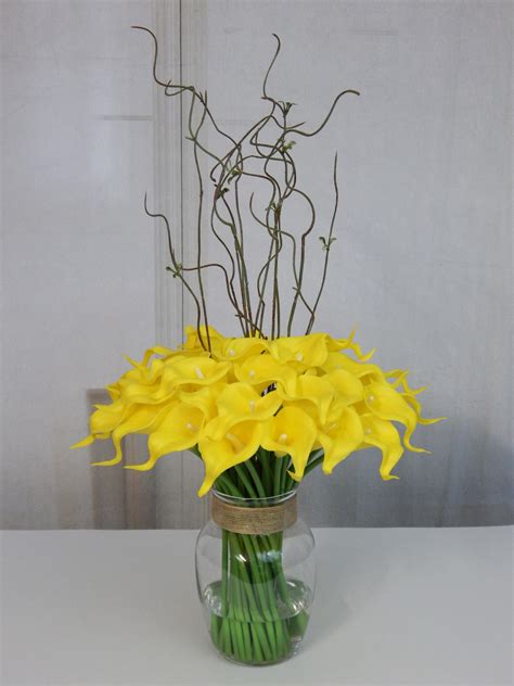 Yellow Calla Lily Lilies Silk Floral Arrangement Faux Water