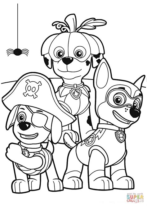 paw patrol halloween party coloring page  printable coloring pages