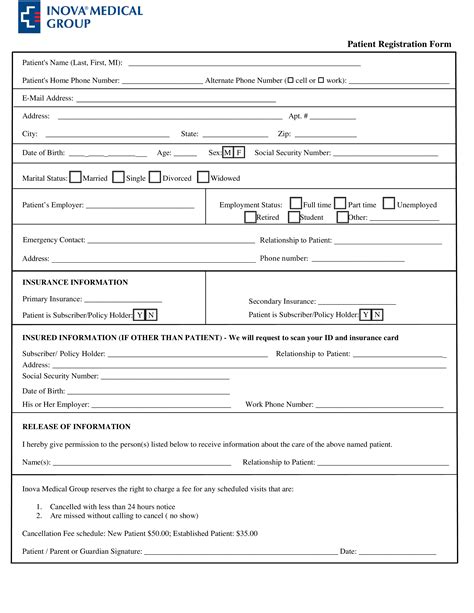 printable patient registration form templates  allbusinesstemplatescom