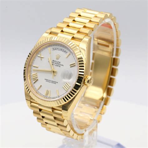 rolex  day date white roman dial mm yellow gold mens  luxury watches usa