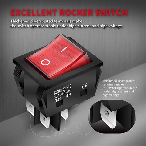 daiertek   kcd kcd rocker switch dpst  pin red lighted  rocker toggle switch