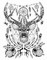 Coloring Pages Deer Printable Tribal Animal Adults Adult Spirit Animals Girly Grid Book Geometric Tattoo Wild Print Colouring Mandala Antler sketch template