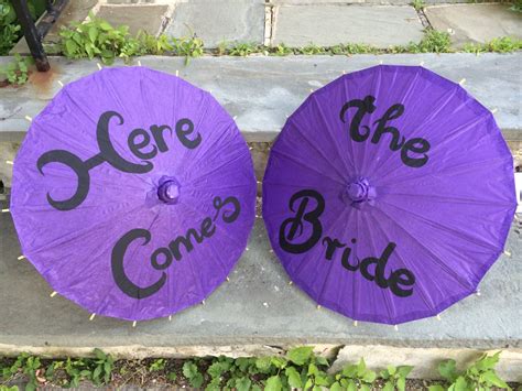 purple here comes the bride wedding paper parasol paper umbrella