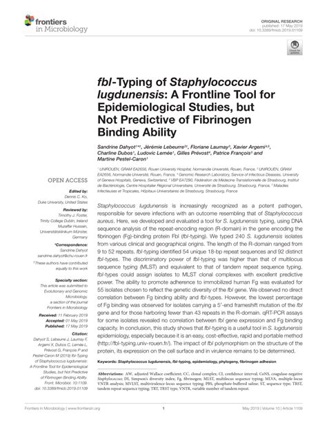 Pdf Fbl Typing Of Staphylococcus Lugdunensis A Frontline Tool For