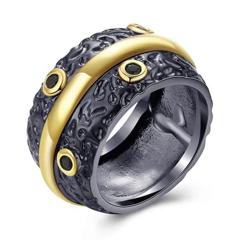 elegant dames ringen black gold color fashion excellent quality astounding hammer effect evening