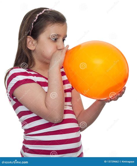 girl blowing  balloon stock photo image  people play