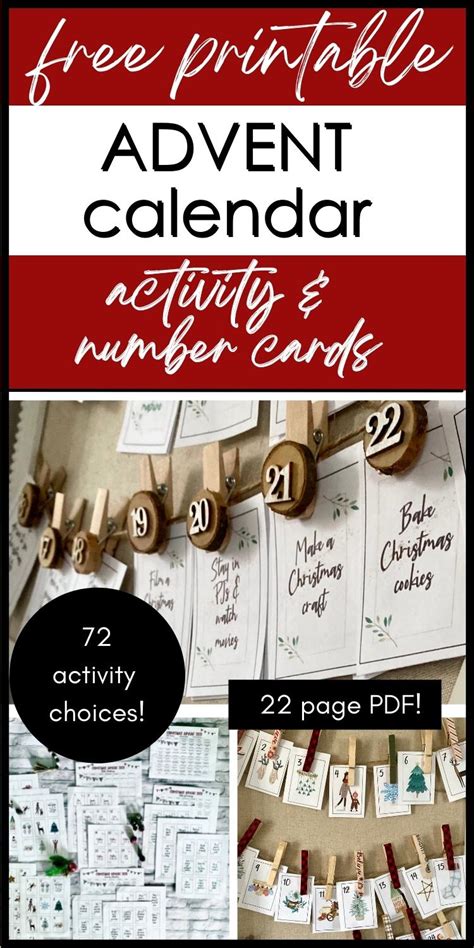 printable advent calendars numbers  filler activity cards
